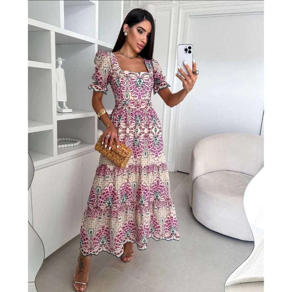 Vestido Midi Lese Bordado Luxo Manga Princesa
